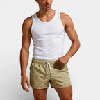 Solid Swim Shorts Elastic Drawstring Waist for Men