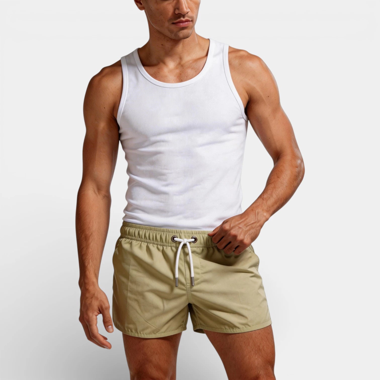 Solid Swim Shorts Elastic Drawstring Waist for Men