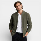 Zip-Up Rib Knit Cardigan Jacket Regular Fit for Men
