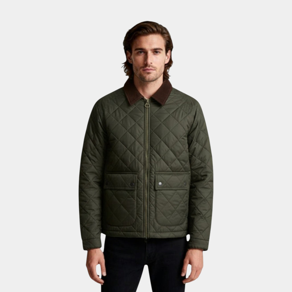 Quilted Zip-Up Jacket Diamond-Stitch Regular Fit for Men