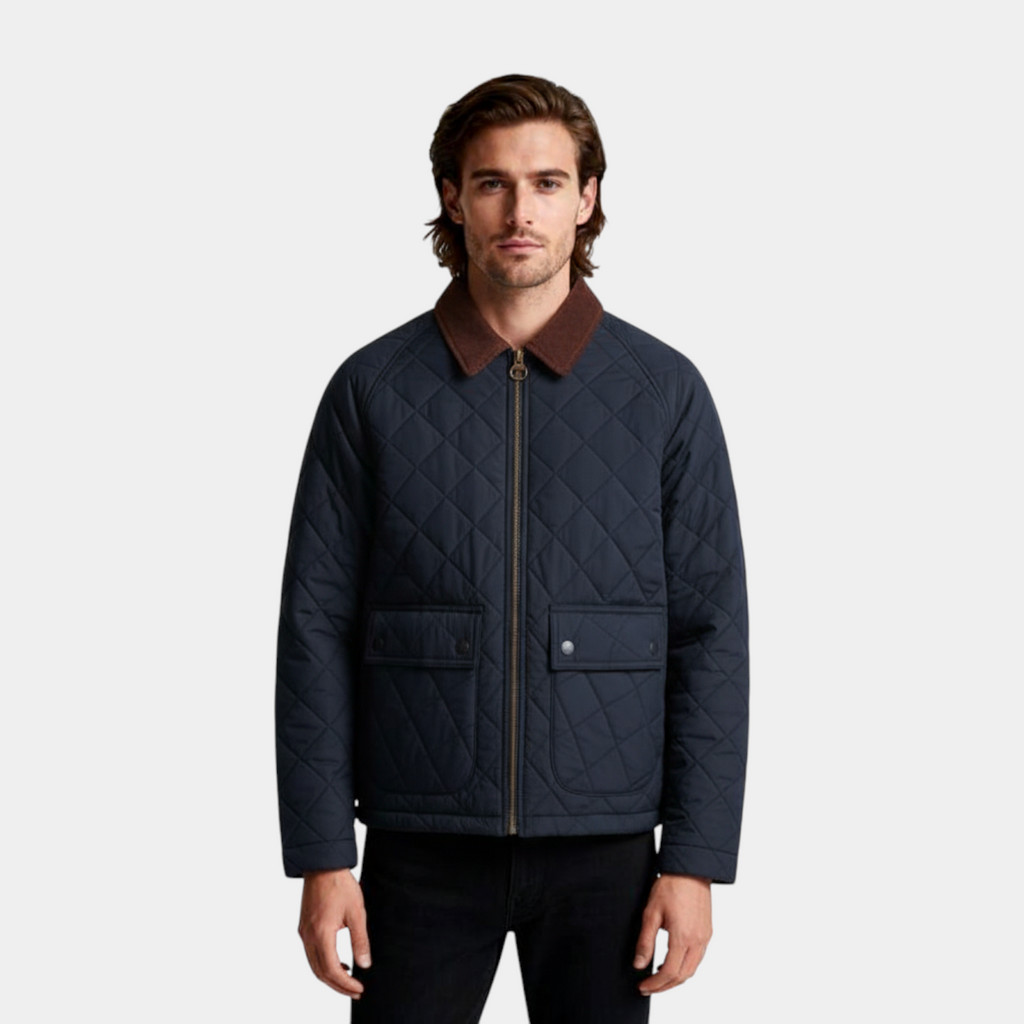 Quilted Zip-Up Jacket Diamond-Stitch Regular Fit for Men