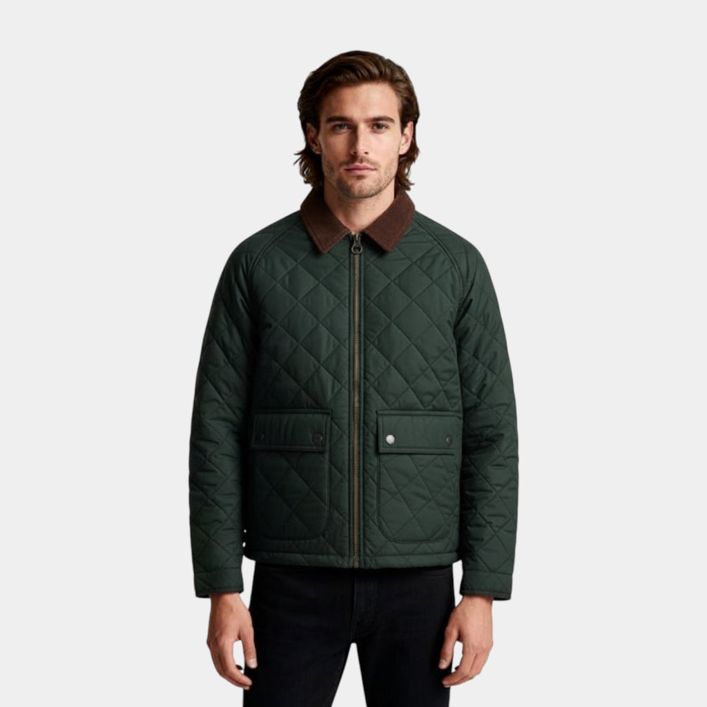 Quilted Zip-Up Jacket Diamond-Stitch Regular Fit for Men