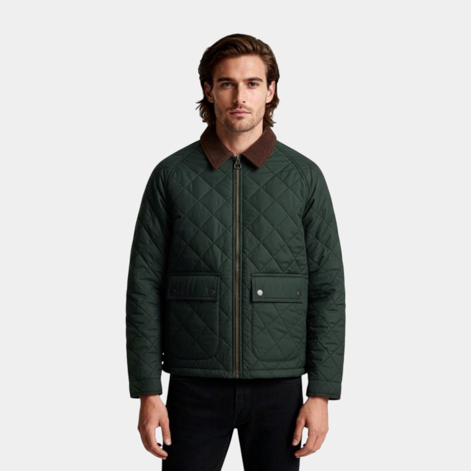 Quilted Zip-Up Jacket Diamond-Stitch Regular Fit for Men