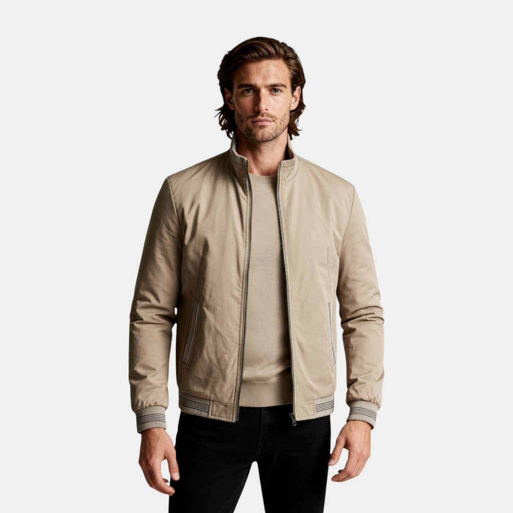 Zip-Up Stand Collar Jacket Ribbed Trim for Men