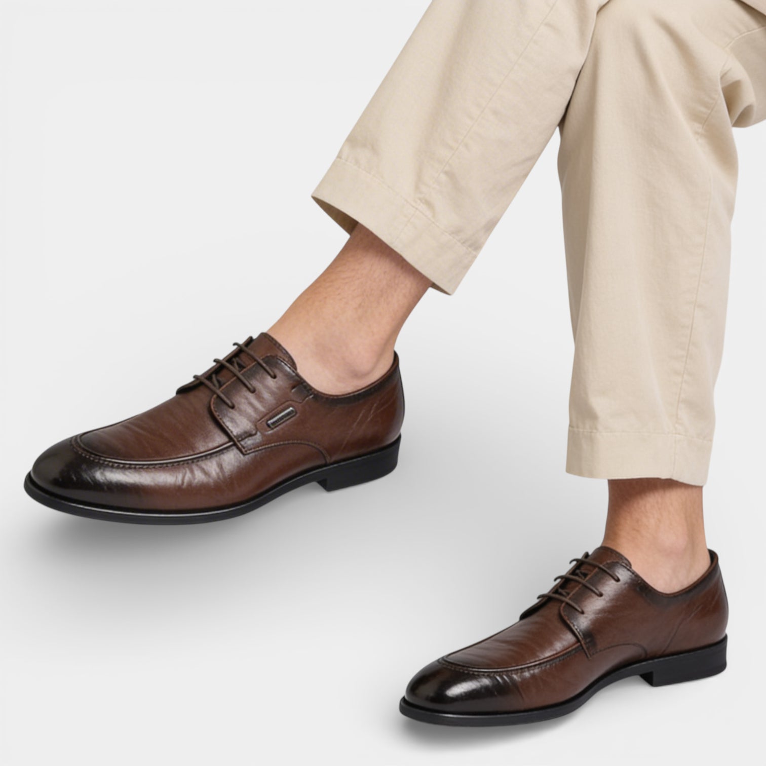 Lace-Up Derby Dress Shoes Smooth Rounded Toe for Men