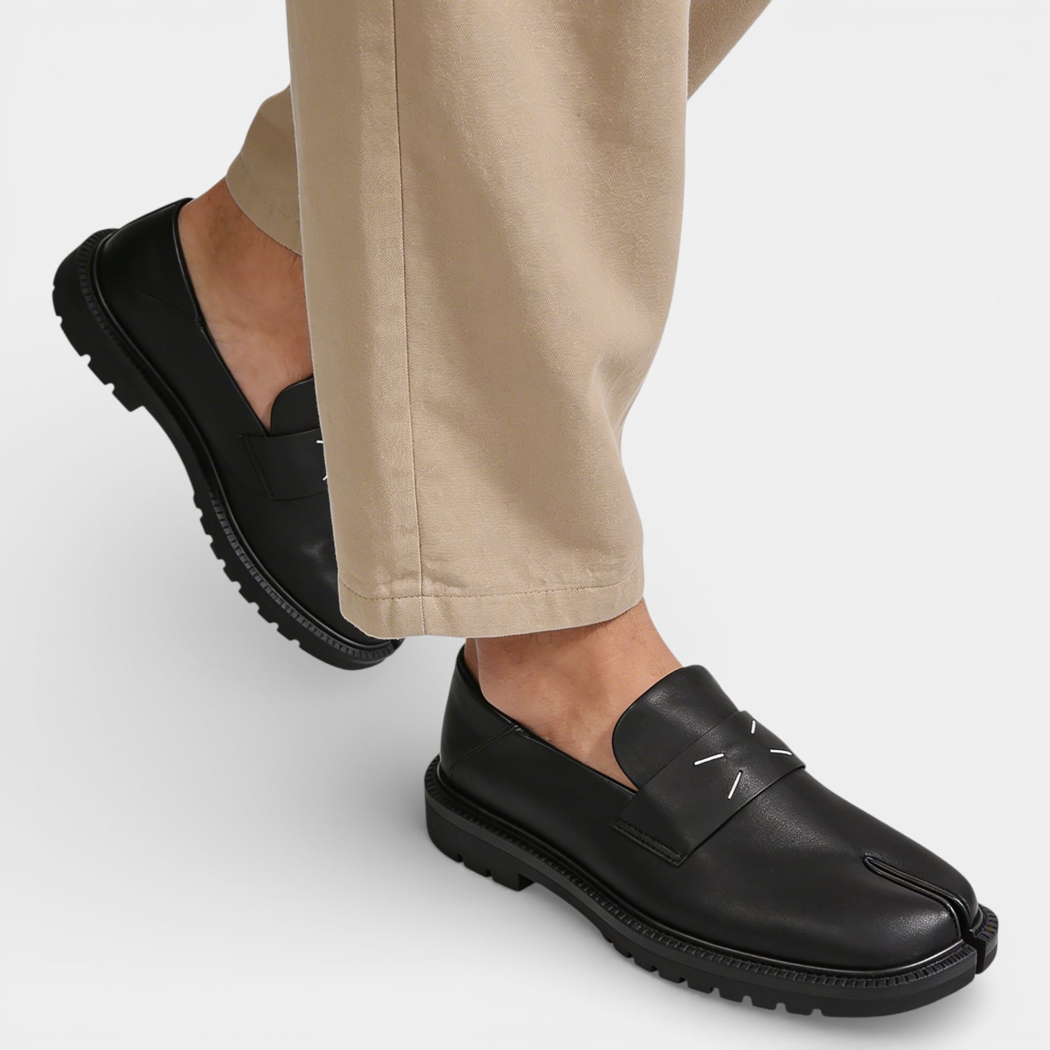 Split-Toe Leather Loafer Dress Shoes Slip-On for Men