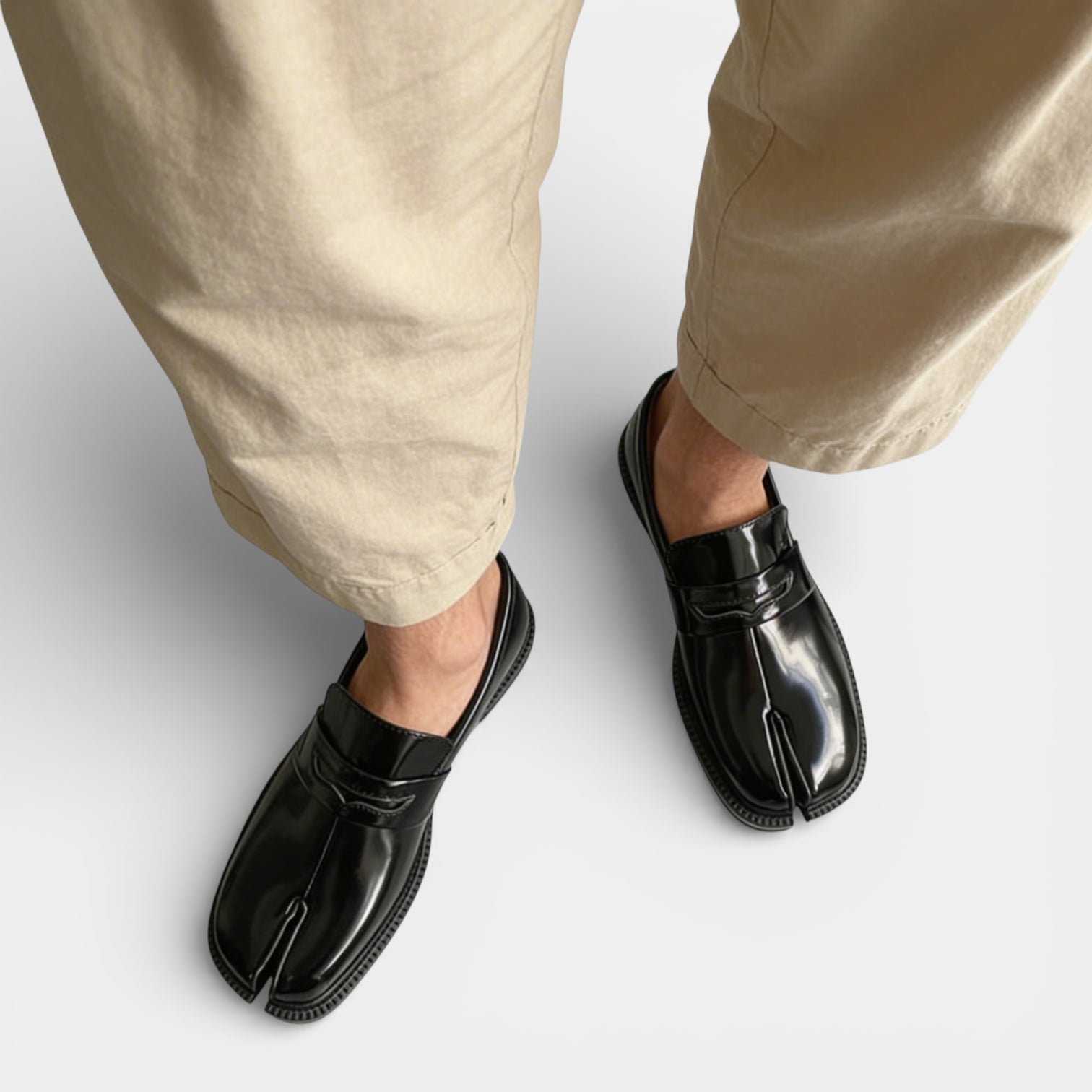 Split-Toe Leather Loafer Dress Shoes Slip-On for Men