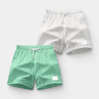 Textured Swim Shorts Elastic Waist Drawstring for Men