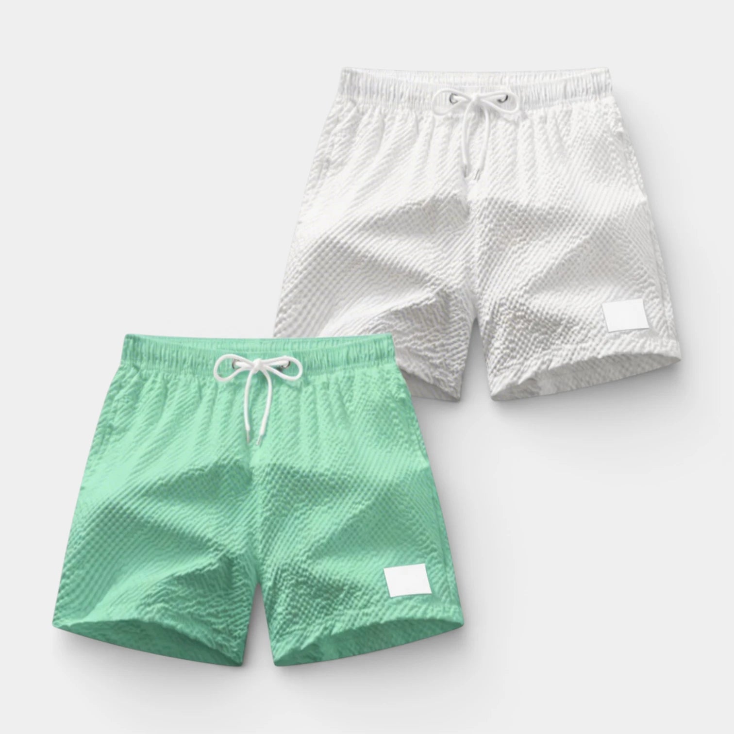 Textured Swim Shorts Elastic Waist Drawstring for Men