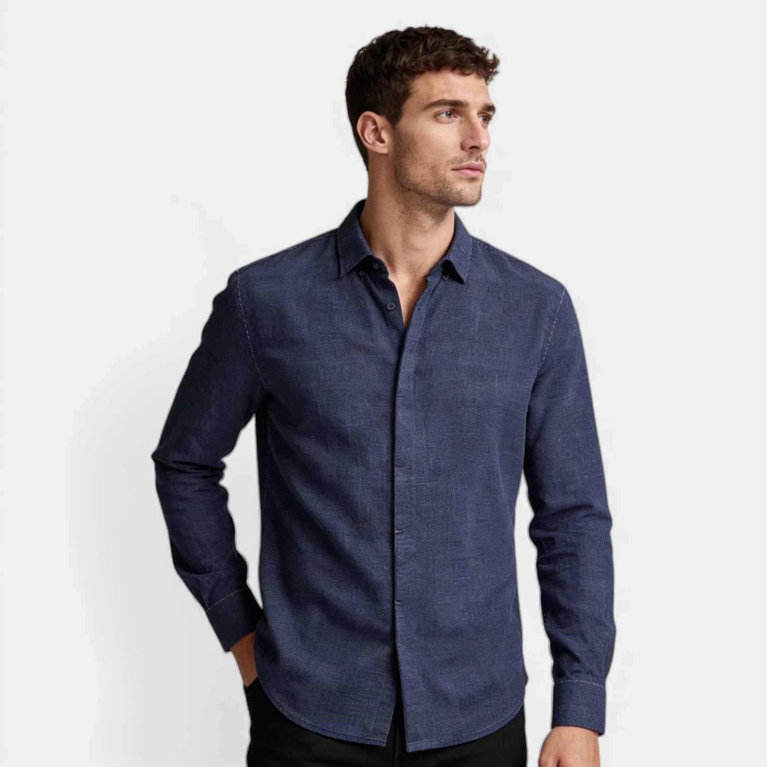 Textured Button-Up Shirt Spread Collar for Men