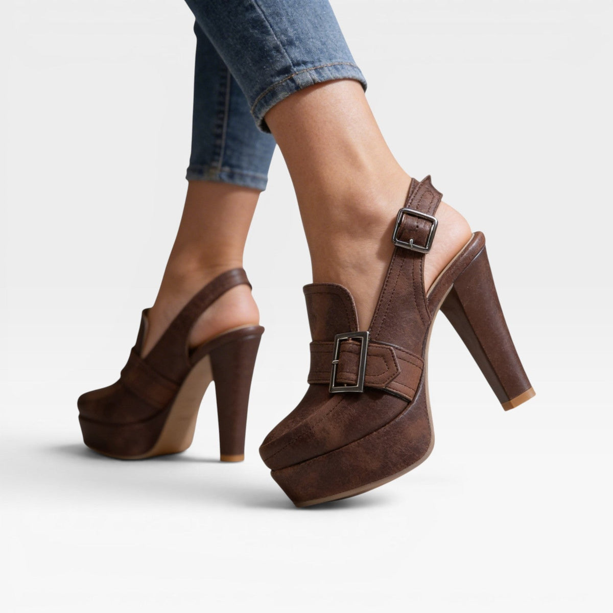 Women's Slingback Buckle Strap Block Heels