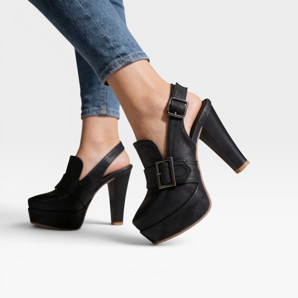 Women's Slingback Buckle Strap Block Heels