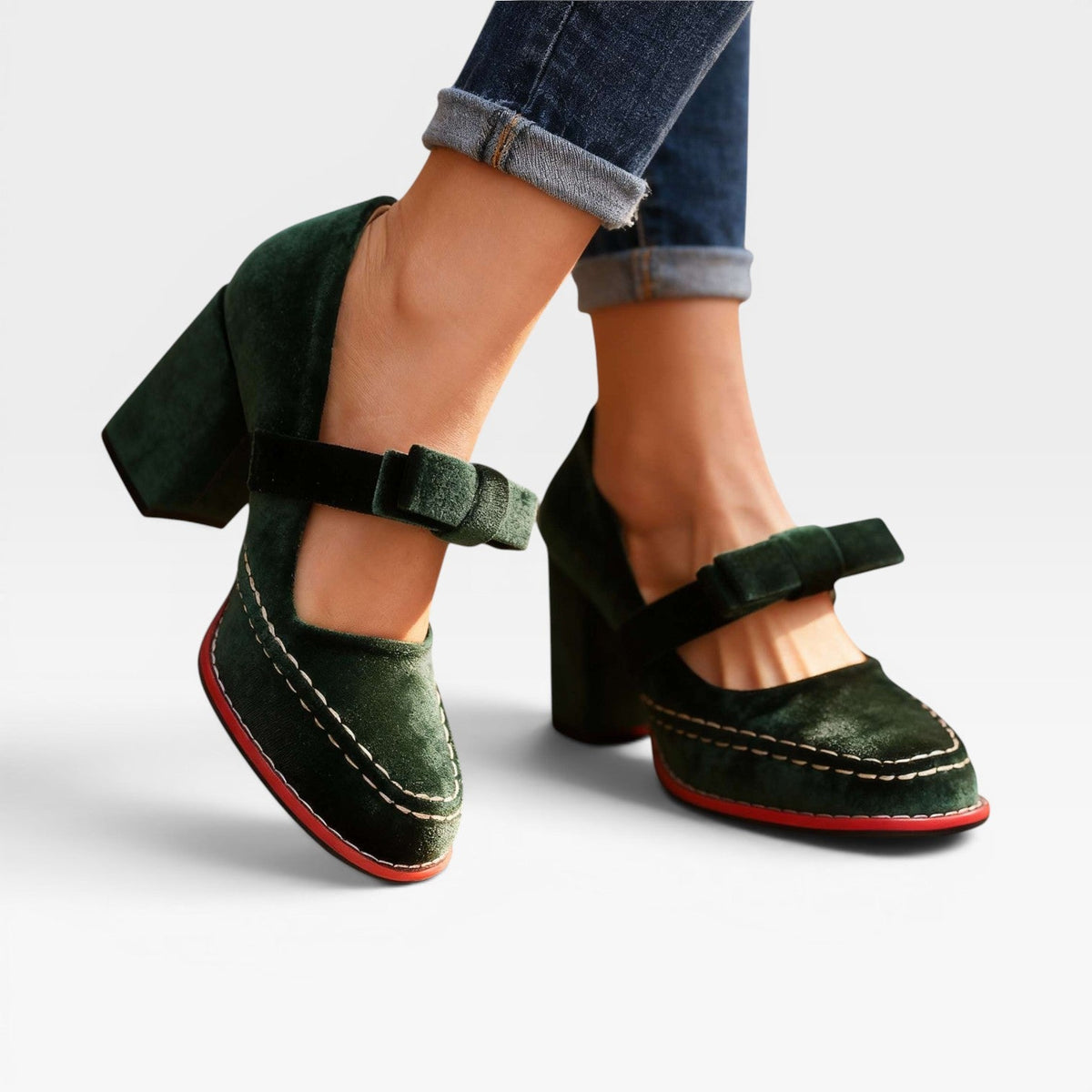 Women's Velvet Mary Jane Bow Pumps