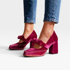 Women's Velvet Mary Jane Bow Pumps