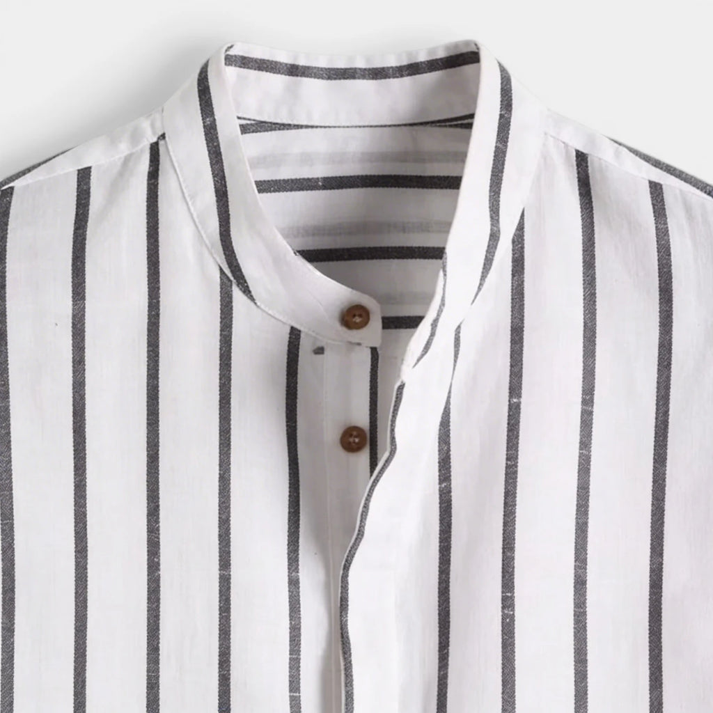 Vertical Stripe Mandarin Collar Shirt Regular Fit for Men