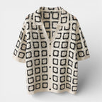 Short Sleeve Knit Shirt Square Pattern Button-Up for Men