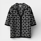 Short Sleeve Knit Shirt Square Pattern Button-Up for Men
