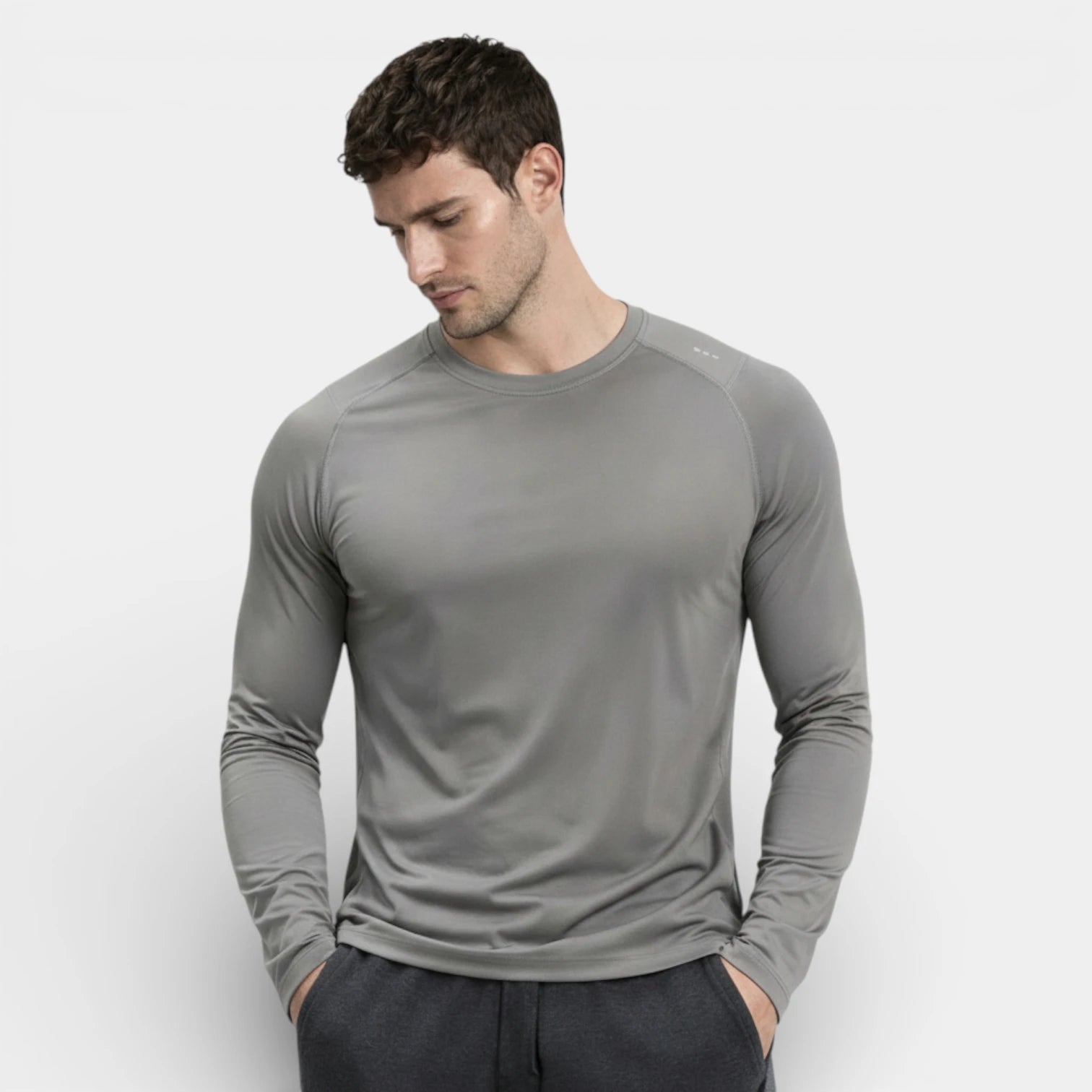 Crew Neck Raglan Long Sleeve Athletic Shirt for Men