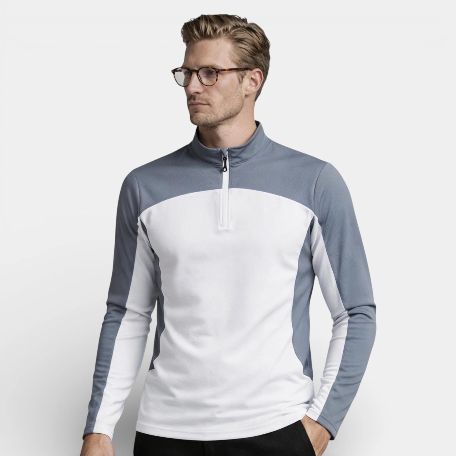 Quarter-Zip Pullover Stand Collar Regular Fit for Men