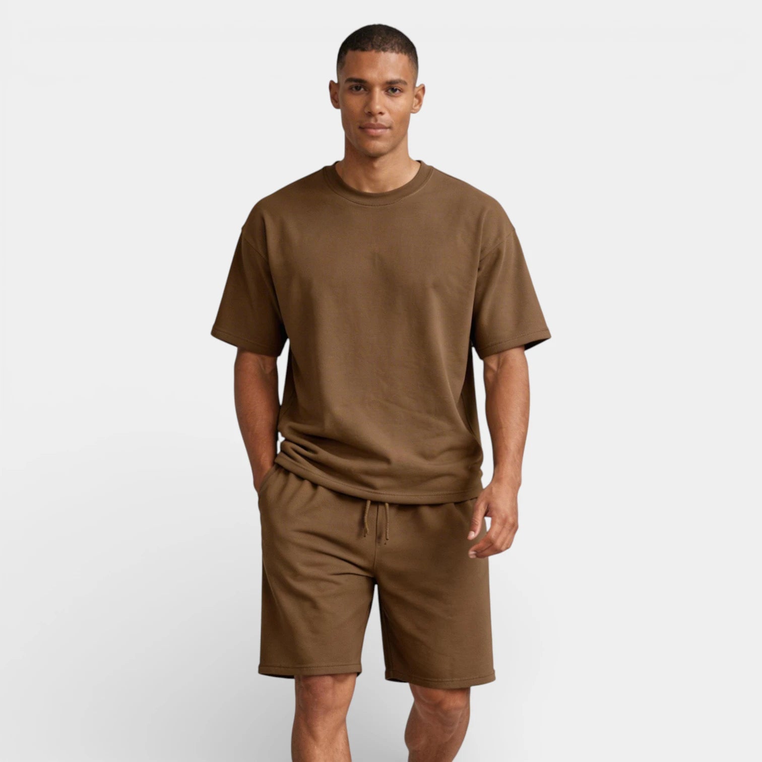 Short Sleeve Crew Neck Tee and Shorts Lounge Set for Men