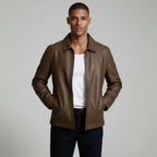 Zip Front Leather Look Jacket Regular Fit for Men