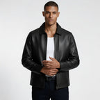 Zip Front Leather Look Jacket Regular Fit for Men