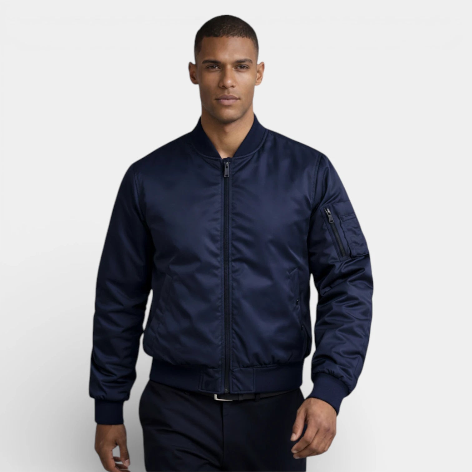 Regular Fit Zip-Up Bomber Jacket Ribbed for Men