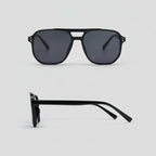 Square Aviator Sunglasses Double Bridge Black Frame for Men