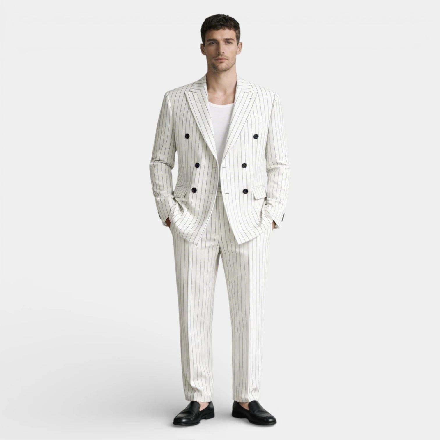 Double Breasted Pinstripe Suit Set for Men