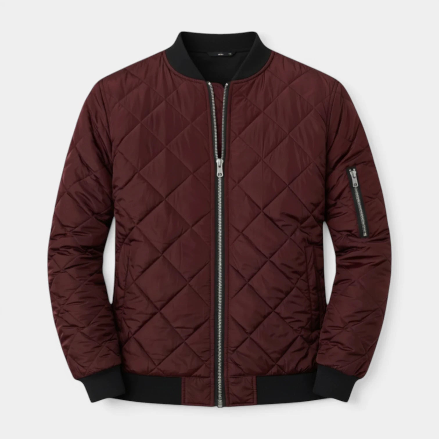 Quilted Zip-Up Bomber Jacket Ribbed Regular Fit for Men