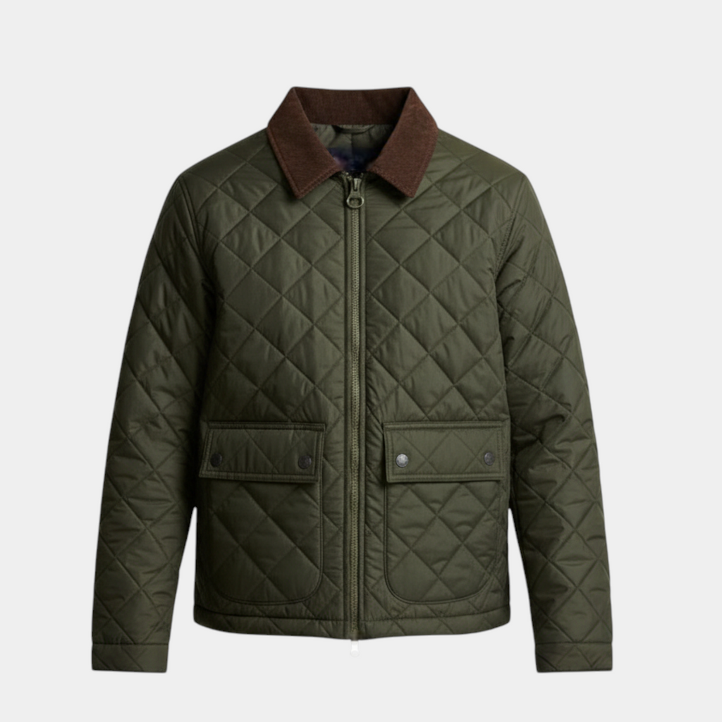 Quilted Zip-Up Jacket Diamond-Stitch Regular Fit for Men