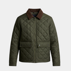 Quilted Zip-Up Jacket Diamond-Stitch Regular Fit for Men