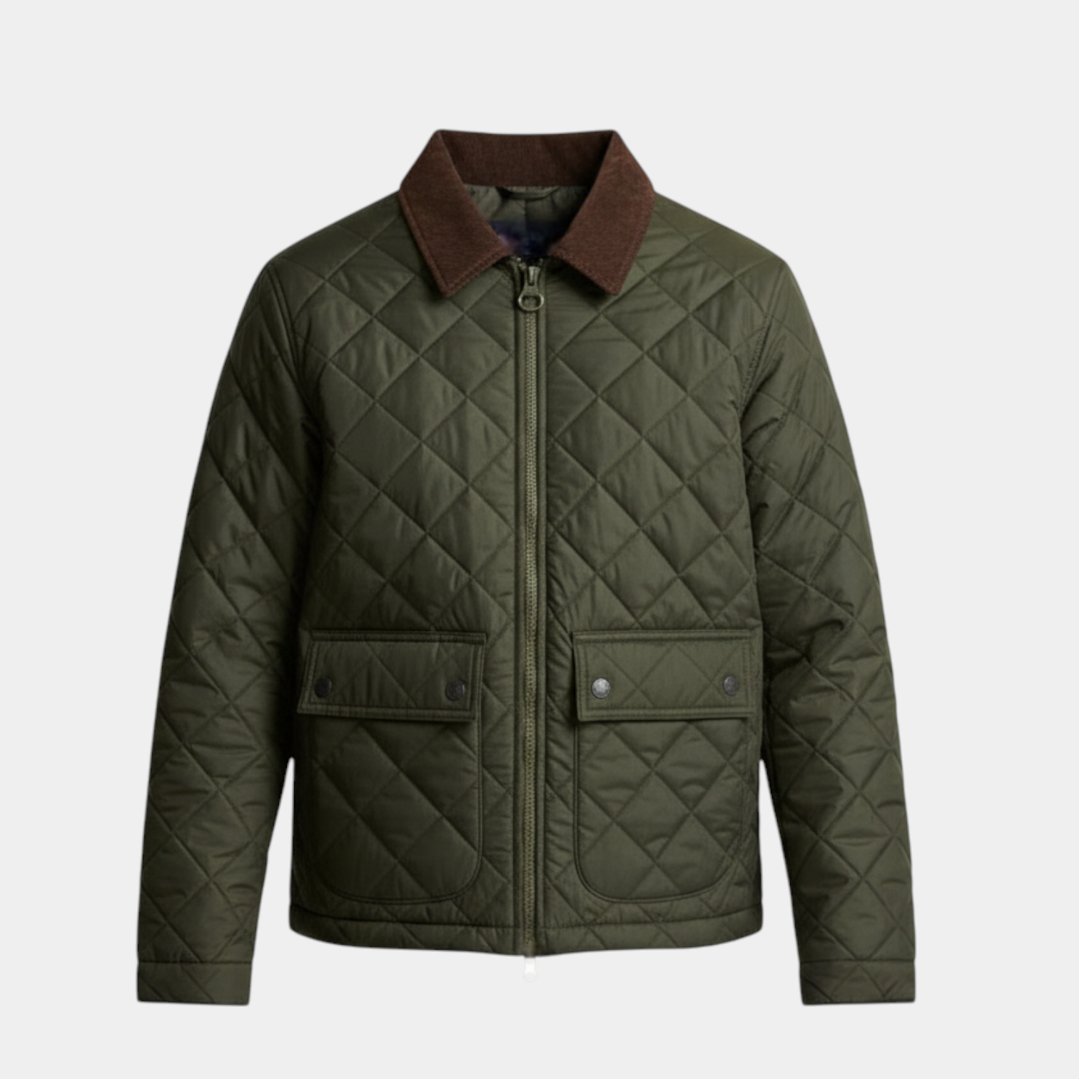 Quilted Zip-Up Jacket Diamond-Stitch Regular Fit for Men