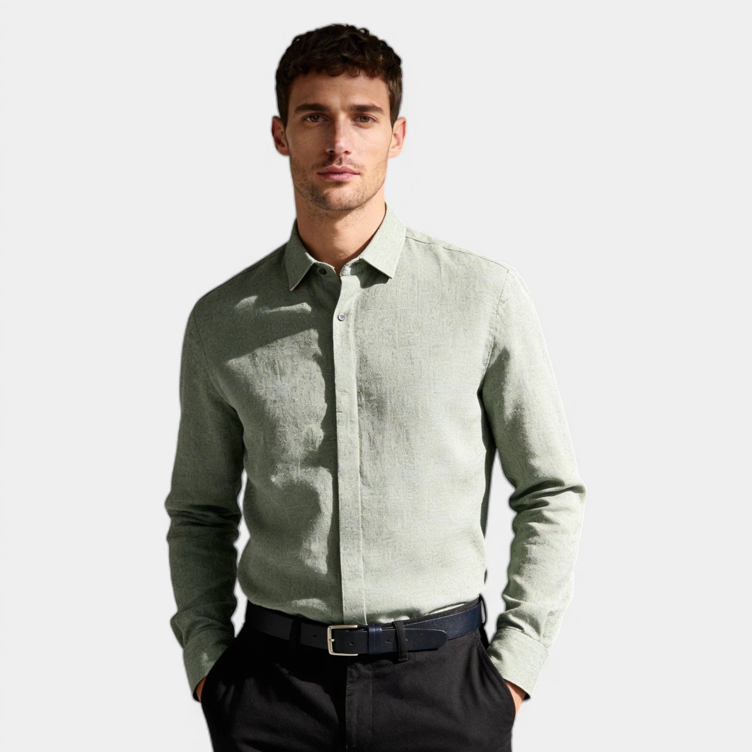 Textured Button-Up Shirt Spread Collar for Men
