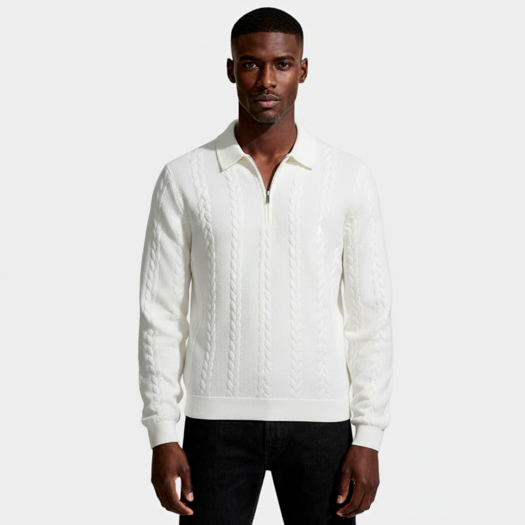 Quarter-Zip Textured Cable Knit Pullover for Men