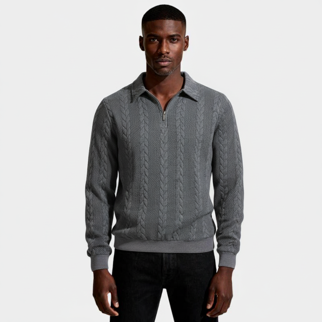 Quarter-Zip Textured Cable Knit Pullover for Men