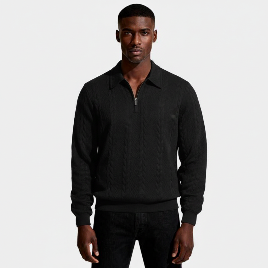 Quarter-Zip Textured Cable Knit Pullover for Men