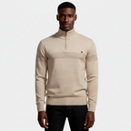 Quarter-Zip Knit Sweater Contrast Stripe Regular Fit for Men