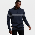 Quarter-Zip Knit Sweater Contrast Stripe Regular Fit for Men