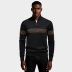 Quarter-Zip Knit Sweater Contrast Stripe Regular Fit for Men