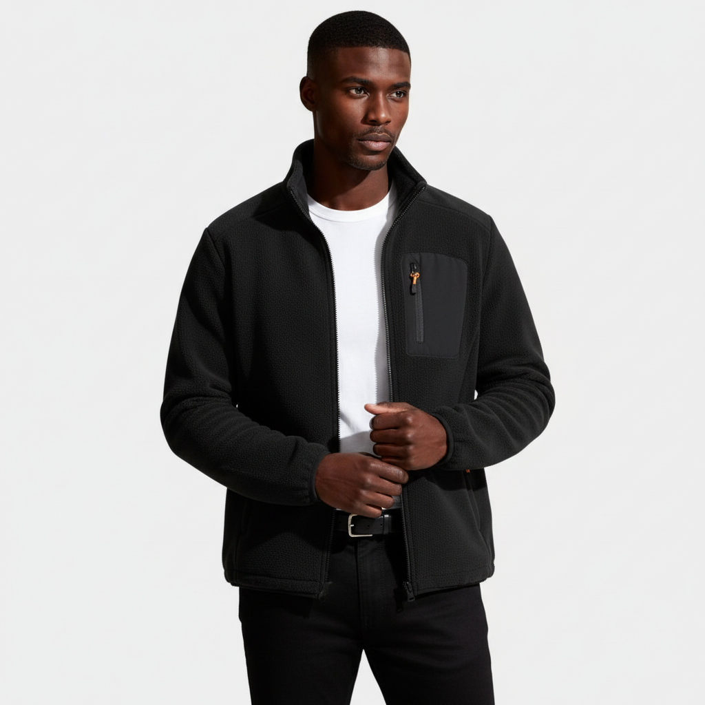 Fleece Full-Zip Jacket Stand Collar Regular Fit for Men