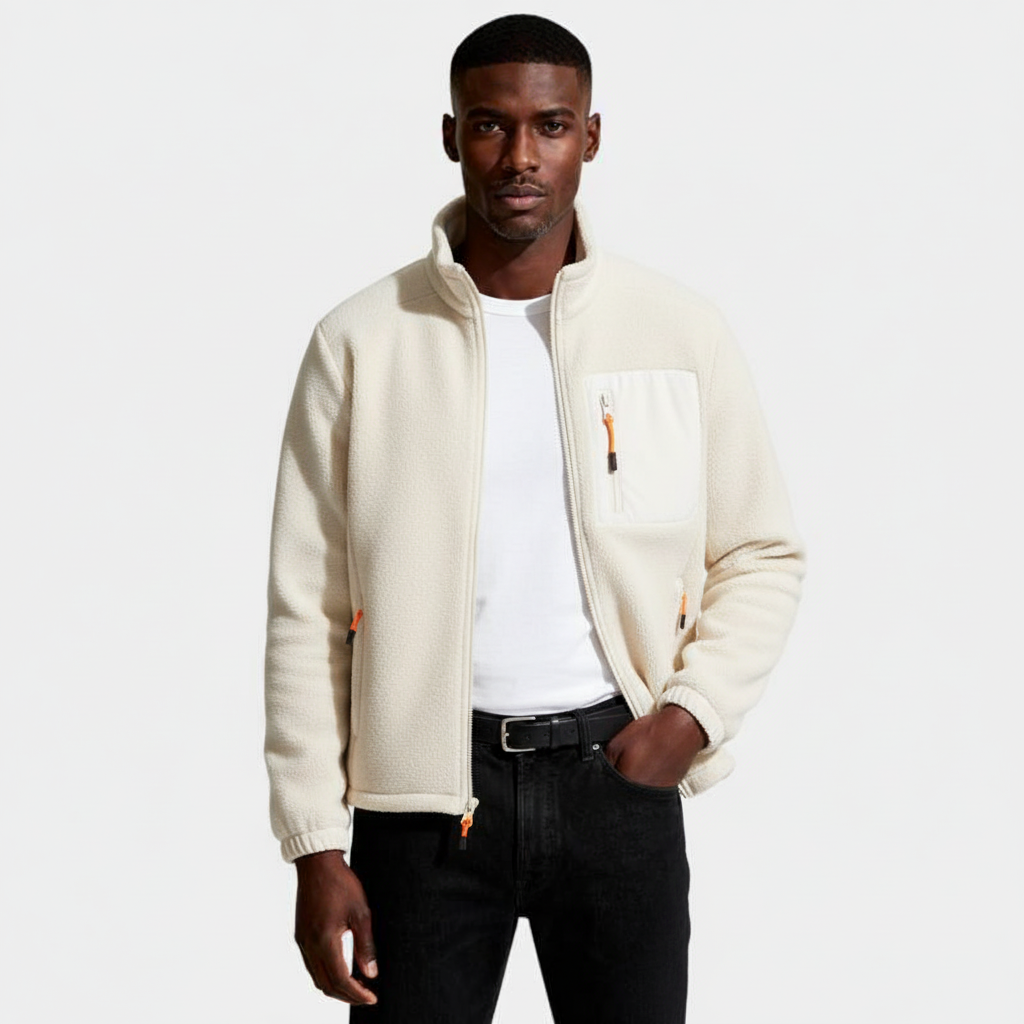 Fleece Full-Zip Jacket Stand Collar Regular Fit for Men