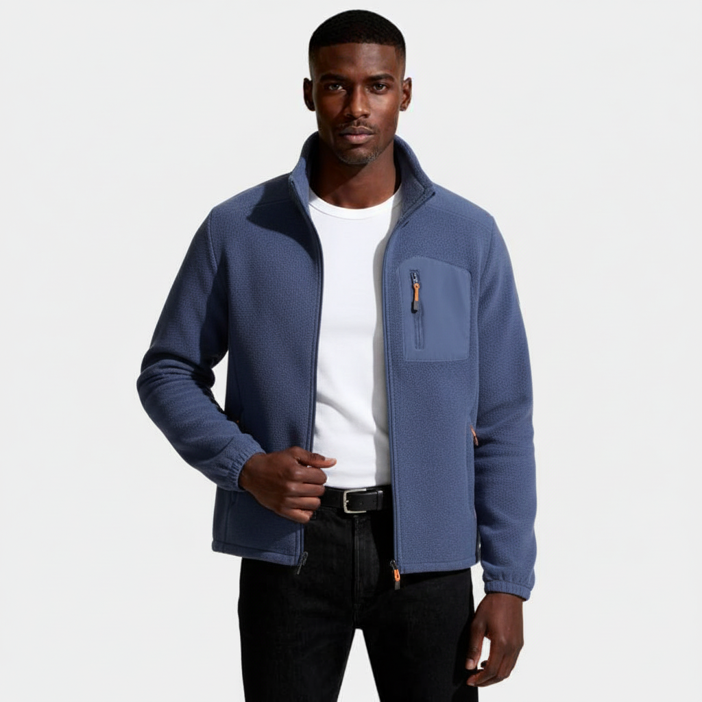 Fleece Full-Zip Jacket Stand Collar Regular Fit for Men