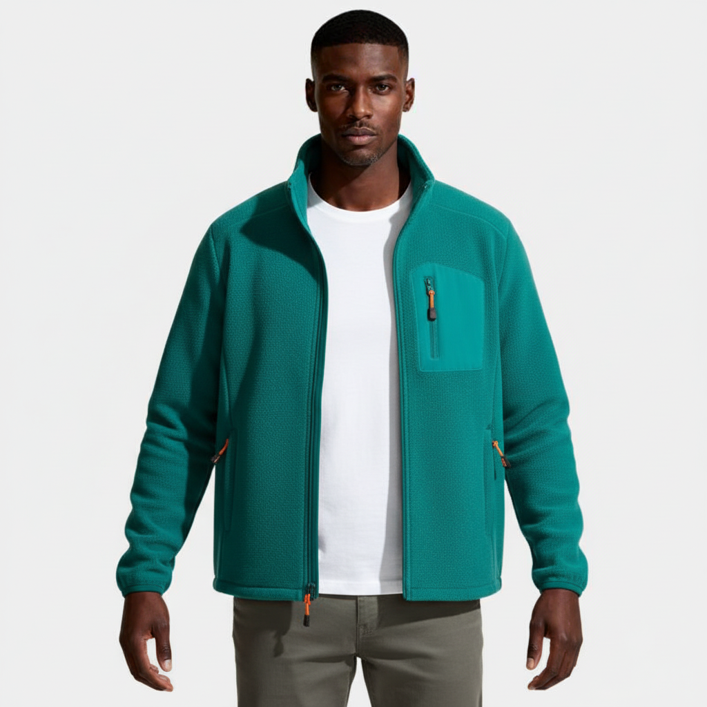 Fleece Full-Zip Jacket Stand Collar Regular Fit for Men