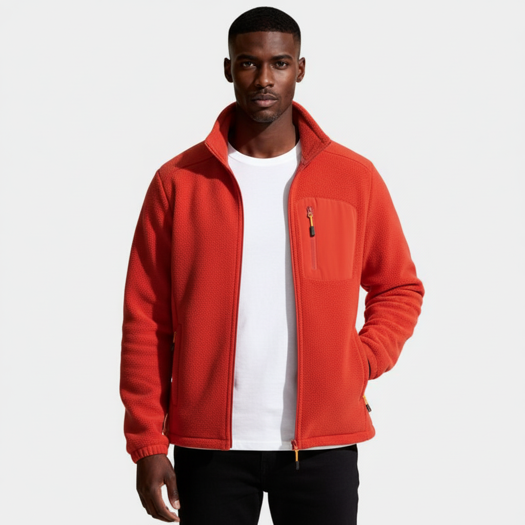 Fleece Full-Zip Jacket Stand Collar Regular Fit for Men