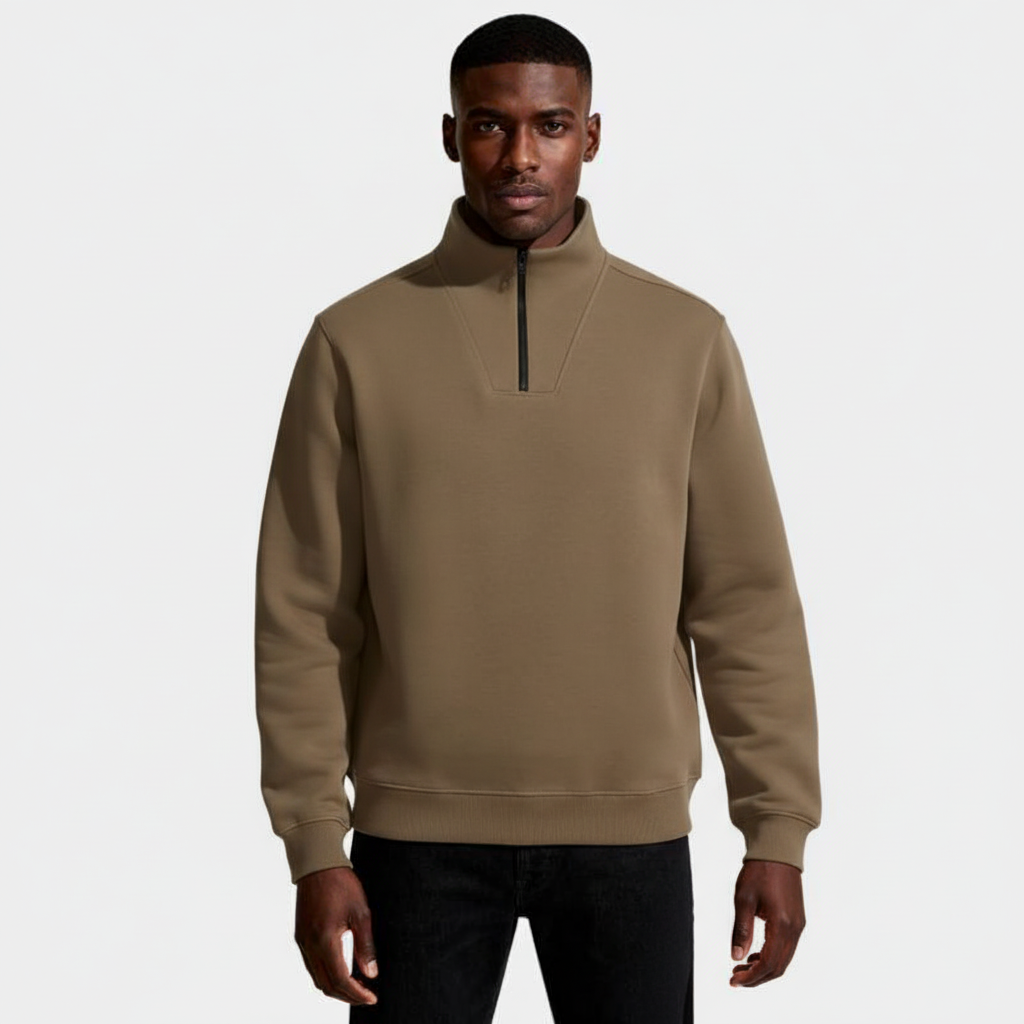 Long Sleeve Quarter-Zip Pullover Sweater for Men