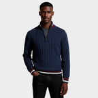 Cable Knit Half-Zip Sweater Ribbed Trim for Men