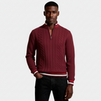 Cable Knit Half-Zip Sweater Ribbed Trim for Men