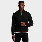 Cable Knit Half-Zip Sweater Ribbed Trim for Men