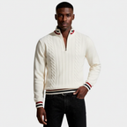 Cable Knit Half-Zip Sweater Ribbed Trim for Men